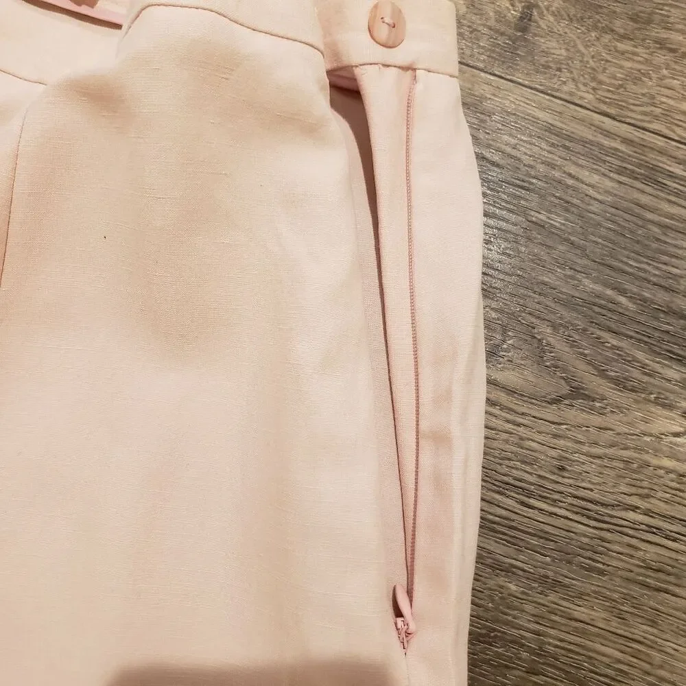 Josephine Chaus Silk Linen Pink Pants With Floral Embroider Trim Size 14  NWOT - Picture 8 of 10